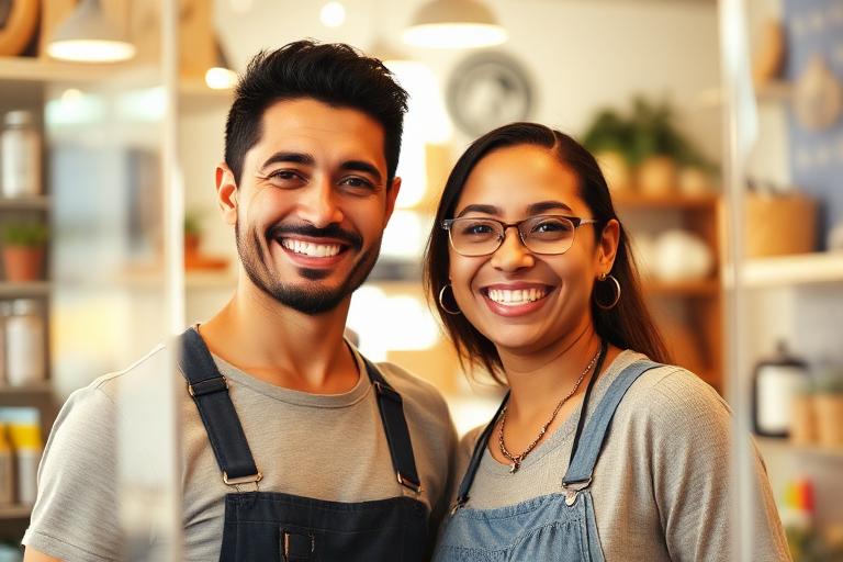 Empreendedor sorrindo em seu próprio negócio